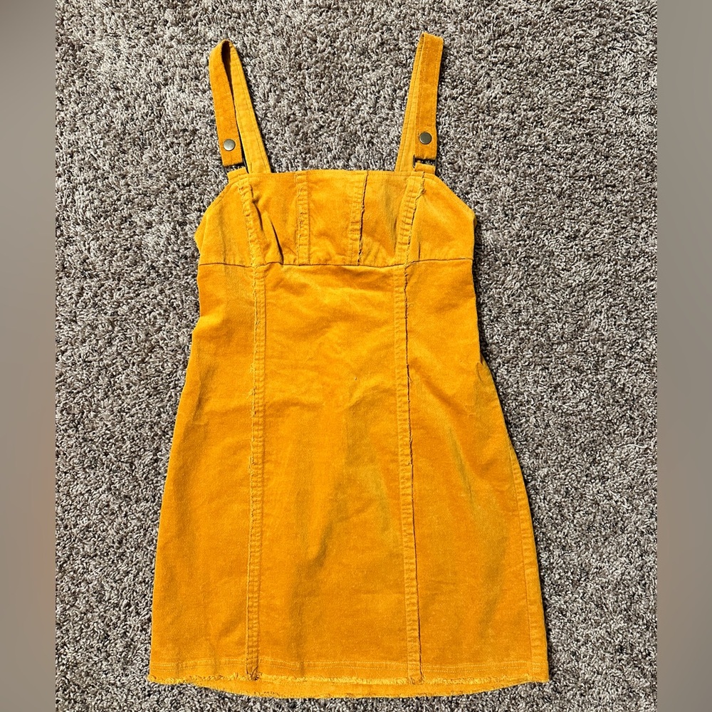 Urban Outfitters Burnt Orange Overalls Dress sz S Frayed Edge Hem zip Snap Back